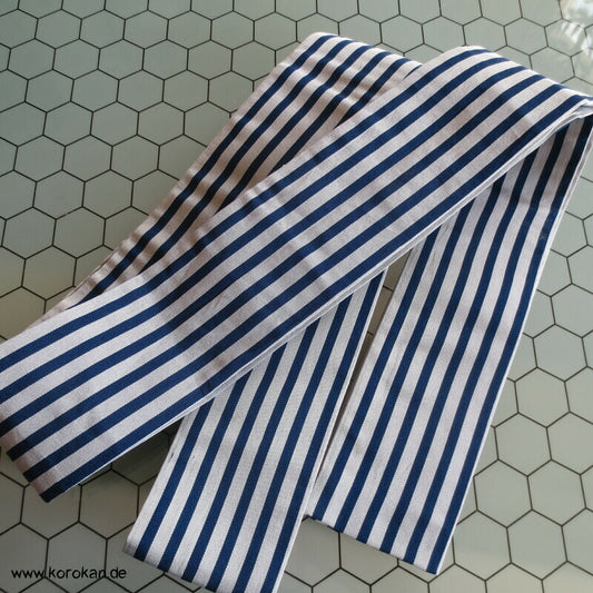 Kaku Obi Seiden Kimono Gürtel silber grau blau gestreift