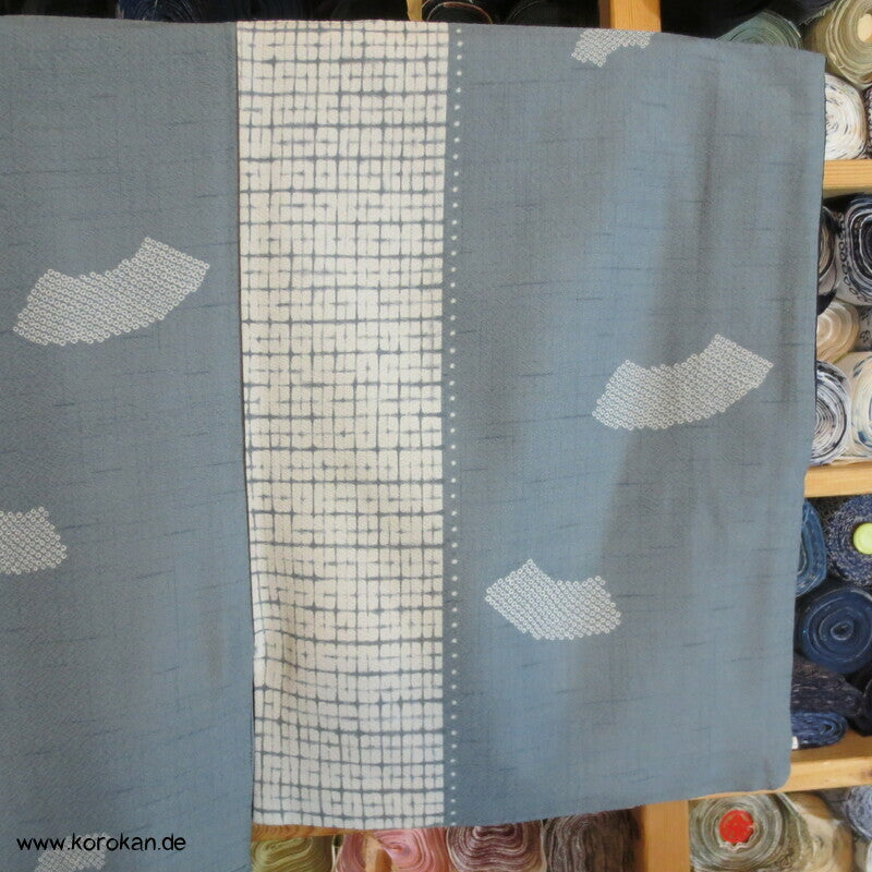 blaugrauer Synthetik Komon Kimono Fächer auf Streifen
