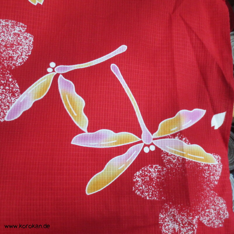 Yukata, reine Baumwolle, Tombo auf rot rosa
