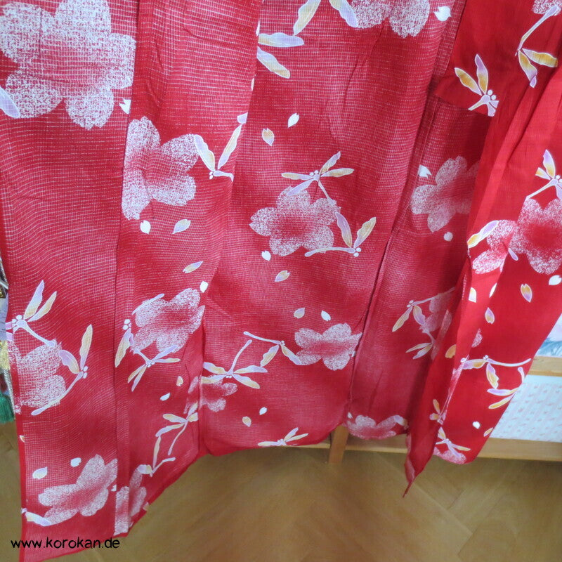 Yukata, reine Baumwolle, Tombo auf rot rosa