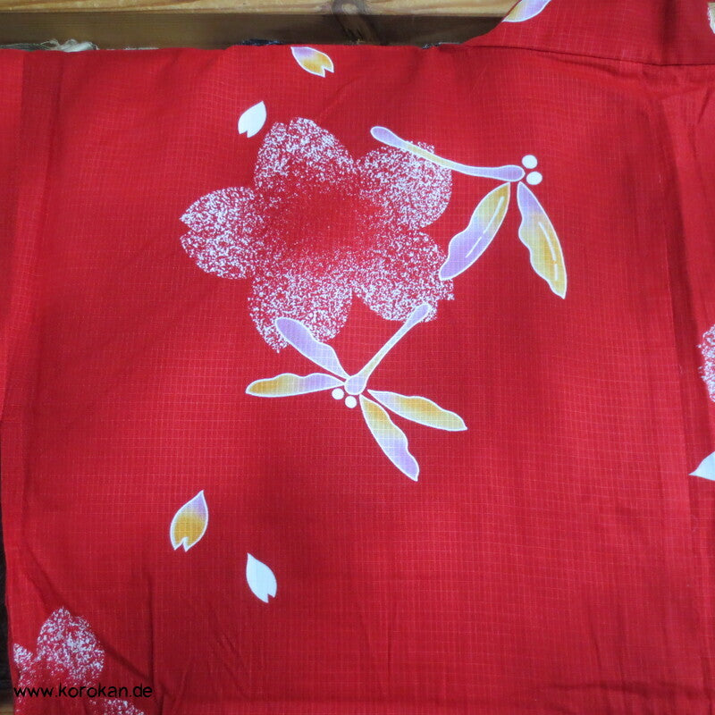 Yukata, reine Baumwolle, Tombo auf rot rosa