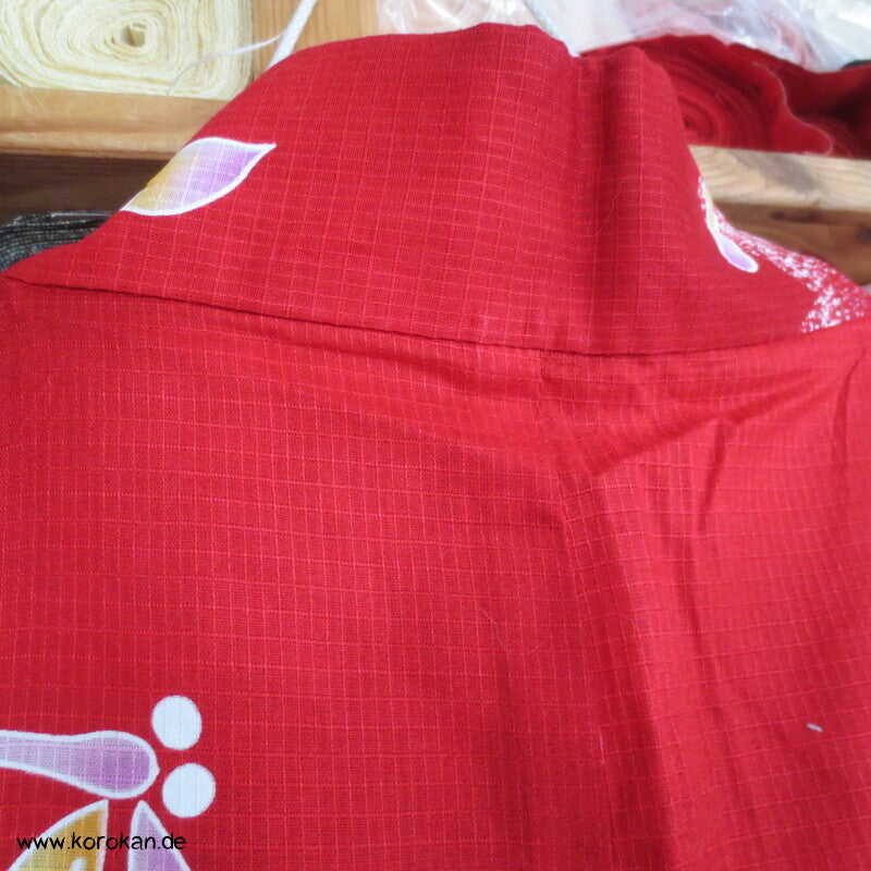 Yukata, reine Baumwolle, Tombo auf rot rosa