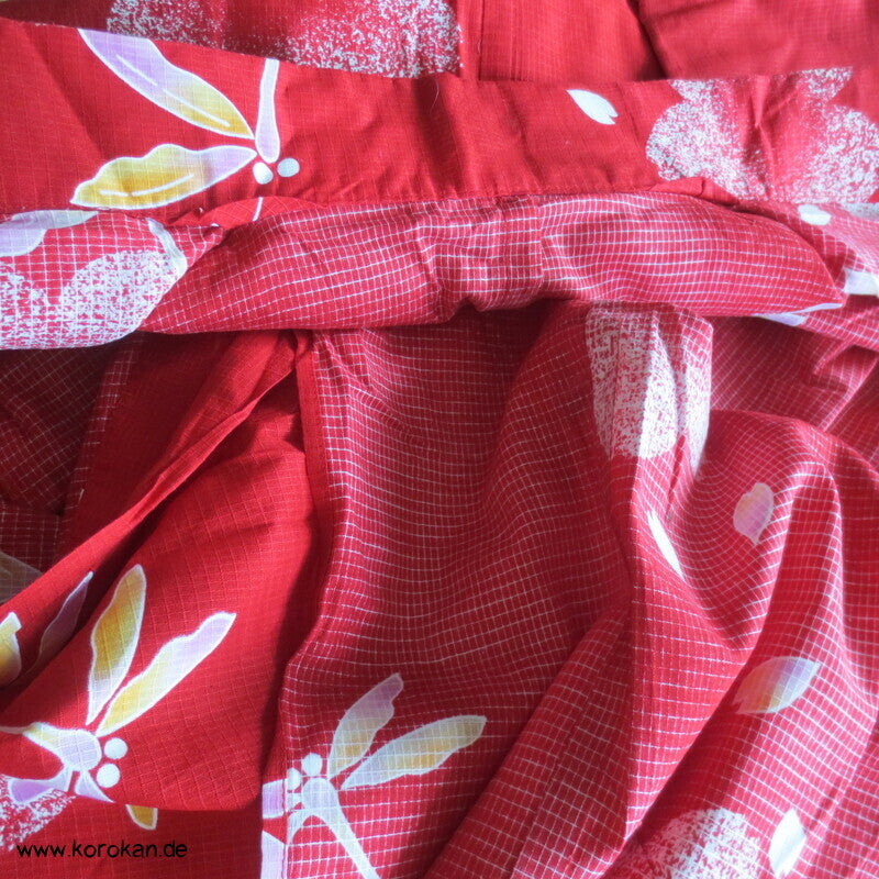 Yukata, reine Baumwolle, Tombo auf rot rosa