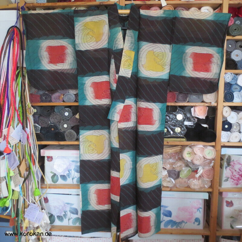 Chidori Ichimatsu Kasuri Hitoe Kimono