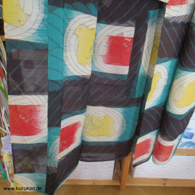 Chidori Ichimatsu Kasuri Hitoe Kimono