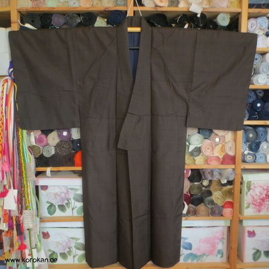Men's Tsumugi Kimono, braun schwarz kariert