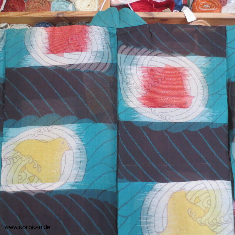 Chidori Ichimatsu Kasuri Hitoe Kimono