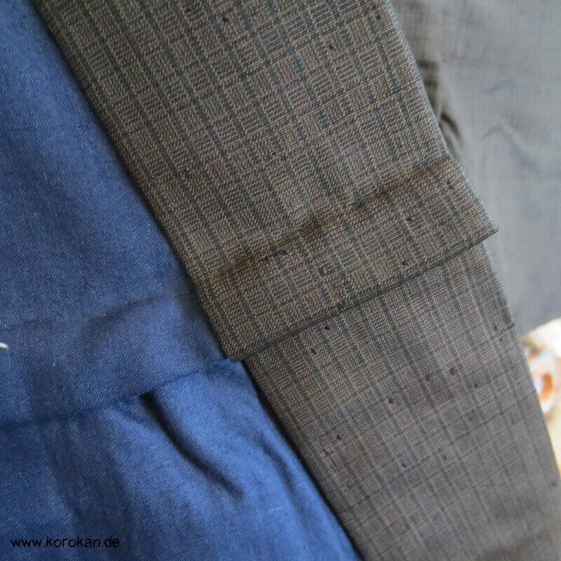 Men's Tsumugi Kimono, braun schwarz kariert