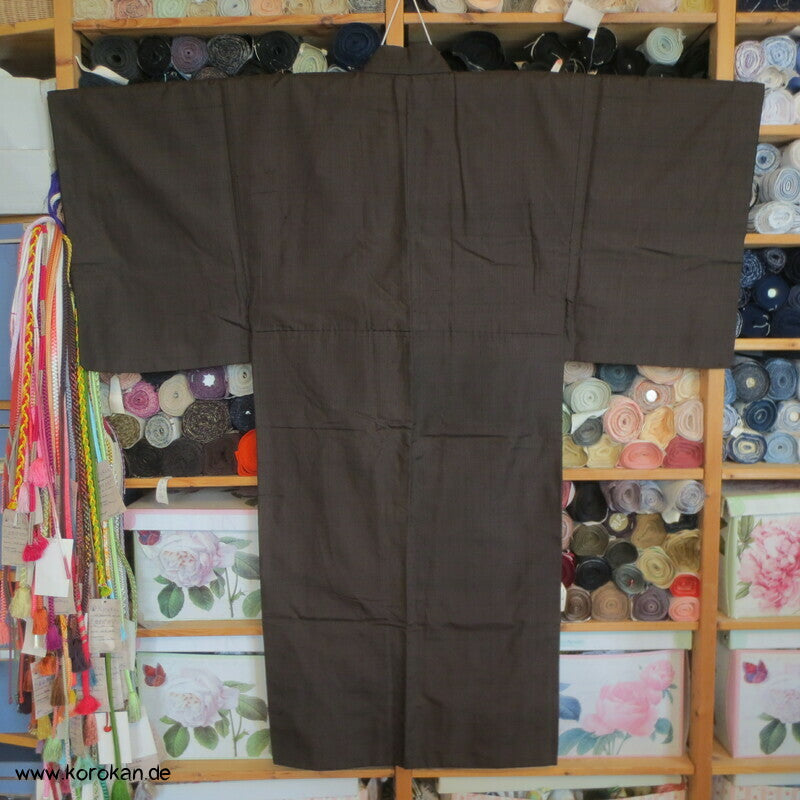 Men's Tsumugi Kimono, braun schwarz kariert