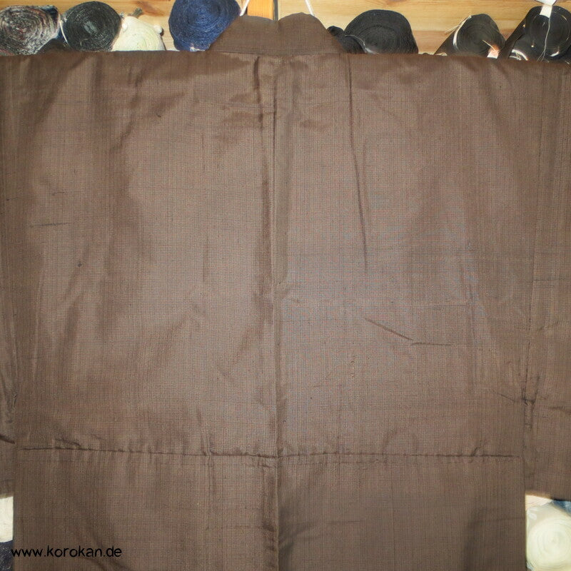 Men's Tsumugi Kimono, braun schwarz kariert