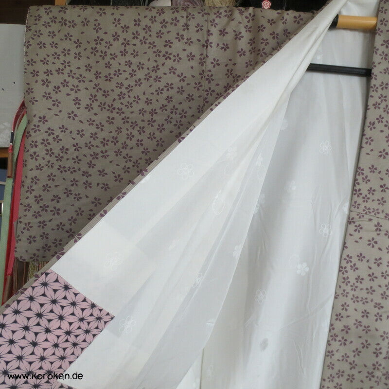 Sakura Blüten auf grau Tsumugi Yamatpo Kimono