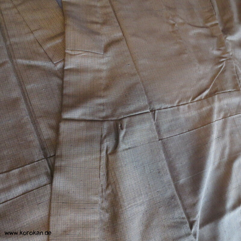 Men's Tsumugi Kimono, braun schwarz kariert