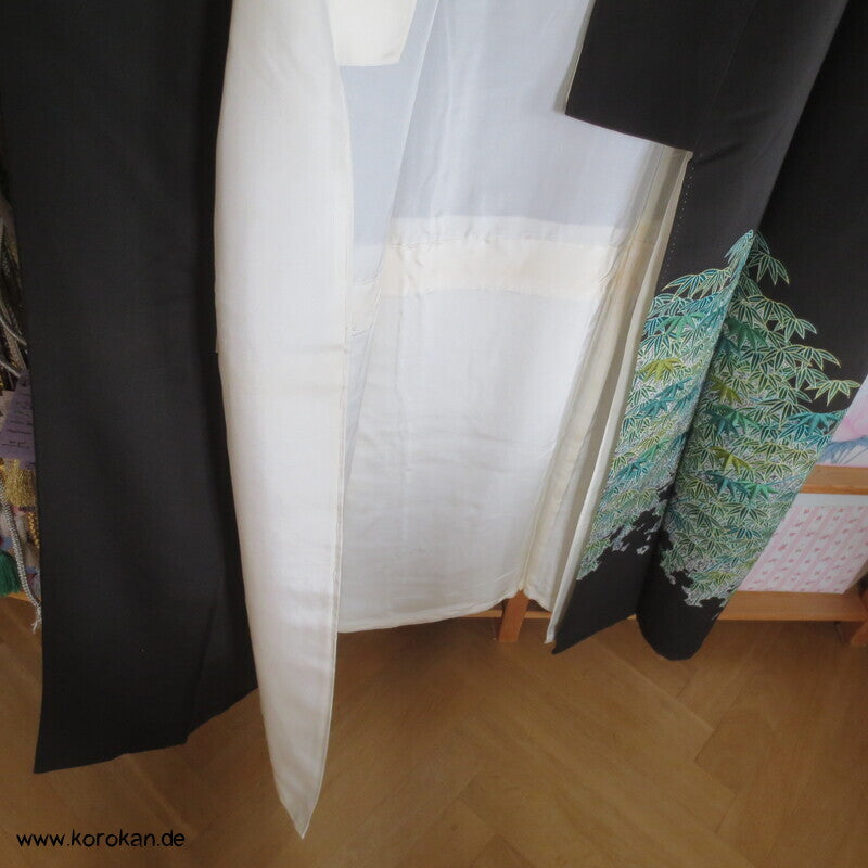 blaugrüner Bambuswald bestickter Tomesode Kimono