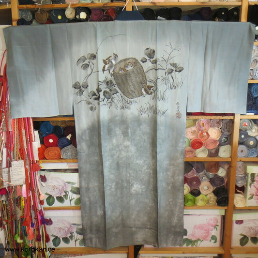 Spatzen im Korb Seidenmalerei Juban Kimono