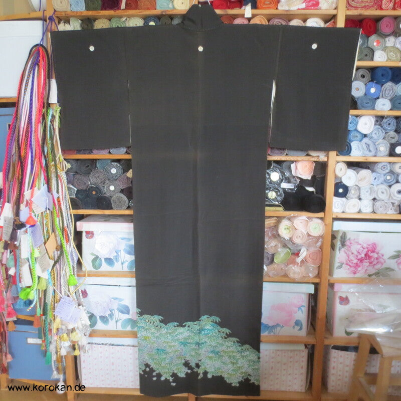blaugrüner Bambuswald bestickter Tomesode Kimono