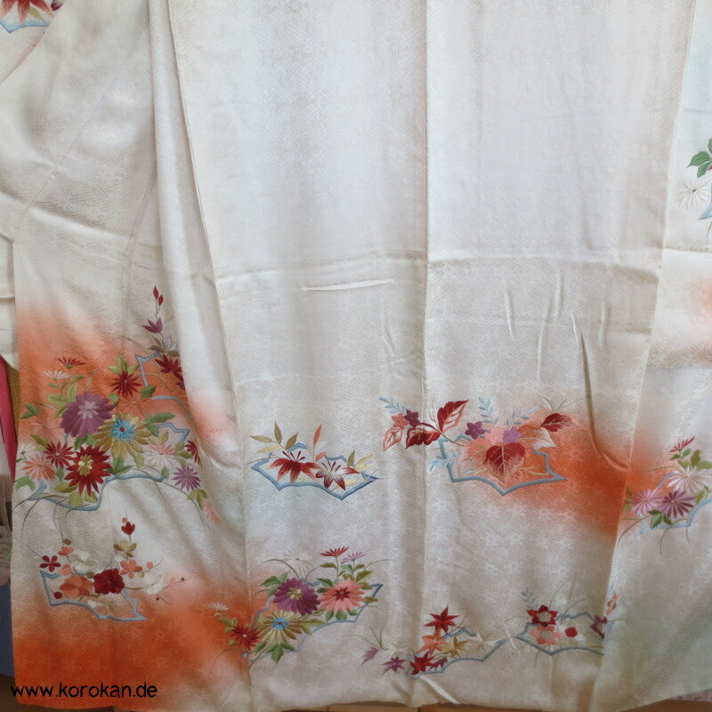 Sonnenaufgang, 4 Jahreszeiten Stickereien Furisode Seiden Kimono