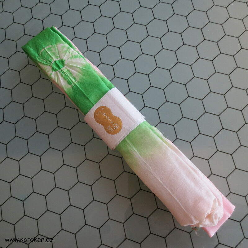 Shibori Seidenpongé, grün - rosa Himo - Bindeband, Seide