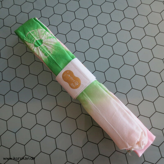 Shibori Seidenpongé, grün - rosa Himo - Bindeband, Seide
