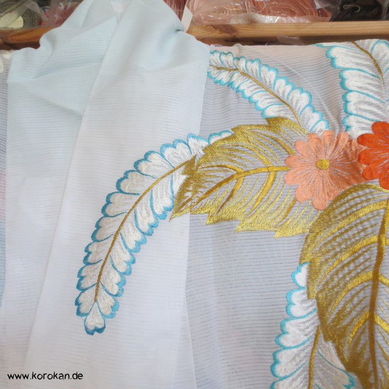 Stickereien mit Kranichen Sha Seiden - Furisode, prächtig