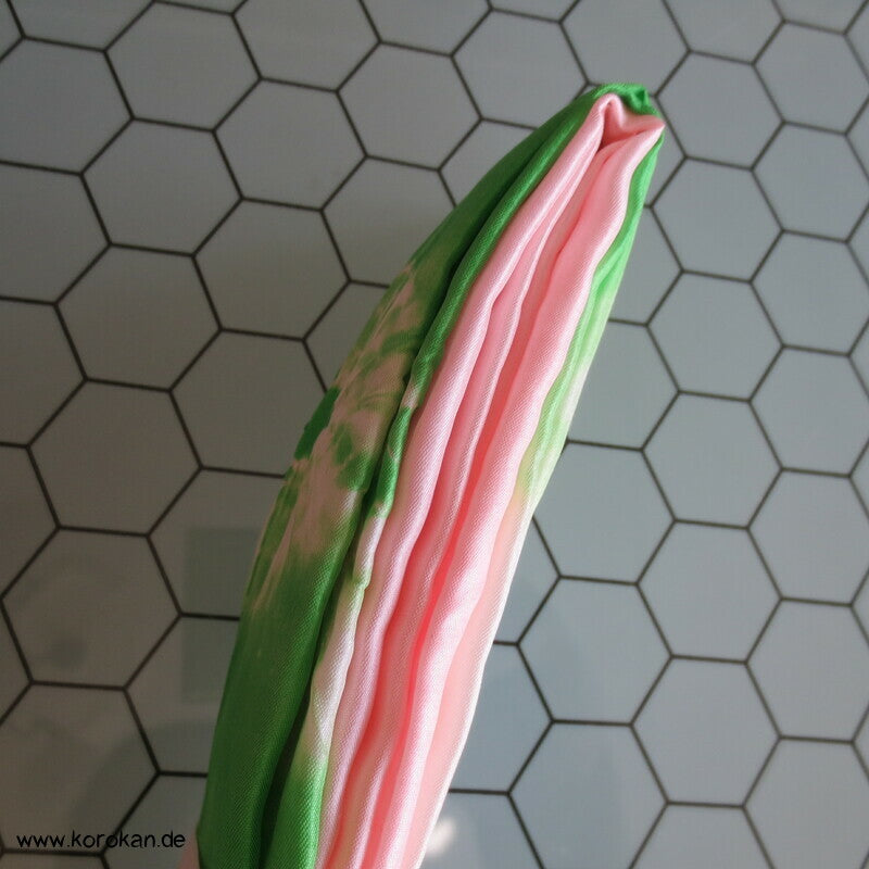 Shibori Seidenpongé, grün - rosa Himo - Bindeband, Seide