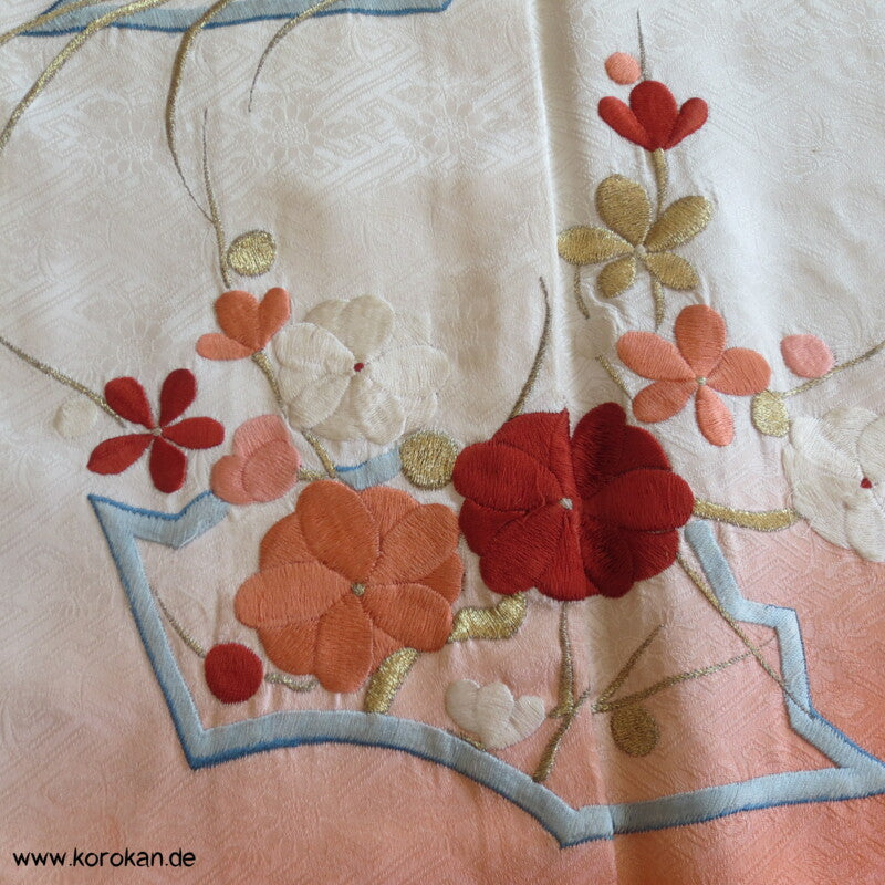 Sonnenaufgang, 4 Jahreszeiten Stickereien Furisode Seiden Kimono