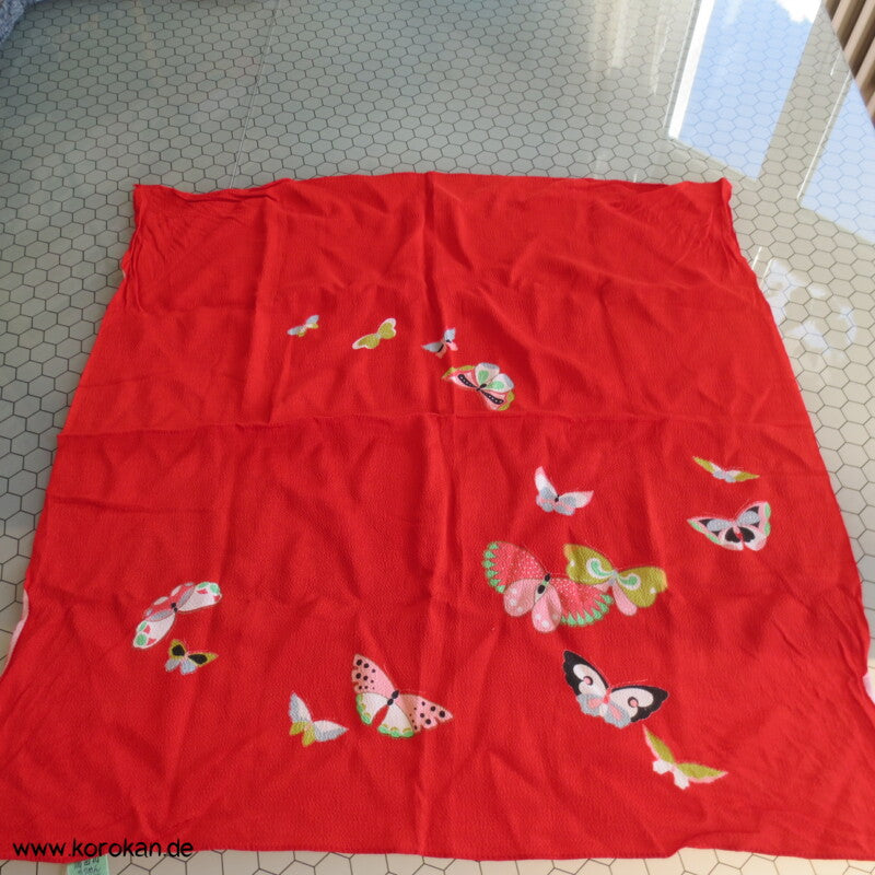 Furoshiki Tragetuch, rot mit bunten Schmetterlingen aus Nylon