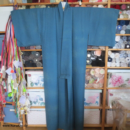 petroltürkiser Iromuji - einfarbiger - Kimono, eingewebte Muster, sehr groß