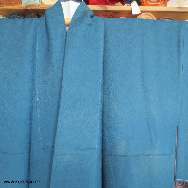 petroltürkiser Iromuji - einfarbiger - Kimono, eingewebte Muster, sehr groß