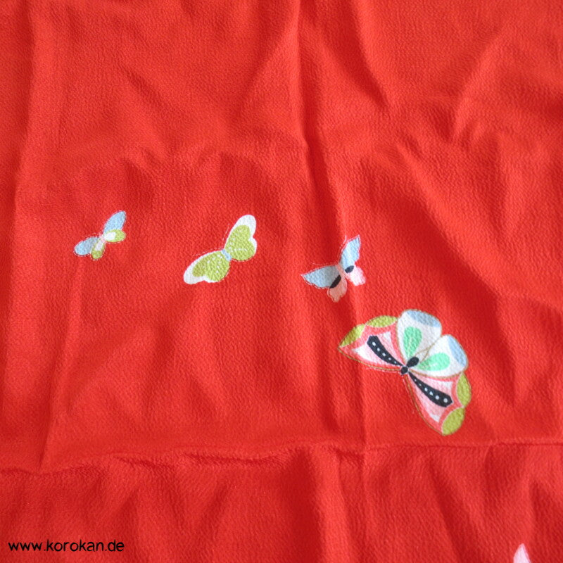 Furoshiki Tragetuch, rot mit bunten Schmetterlingen aus Nylon
