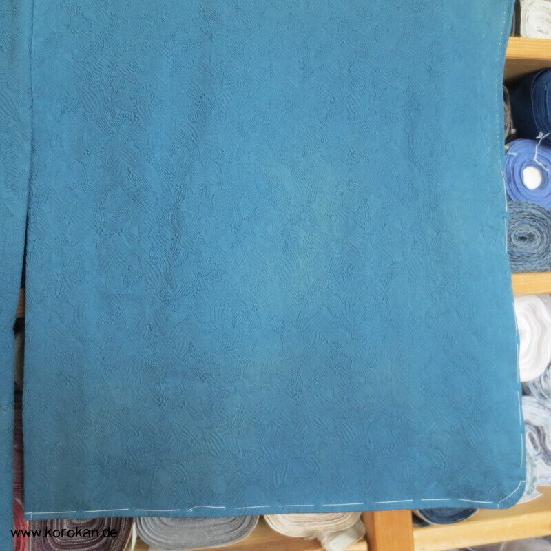 petroltürkiser Iromuji - einfarbiger - Kimono, eingewebte Muster, sehr groß