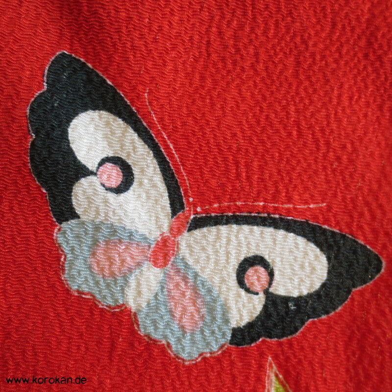 Furoshiki Tragetuch, rot mit bunten Schmetterlingen aus Nylon