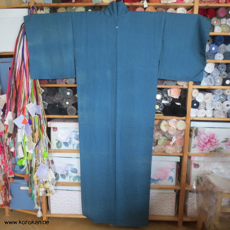 petroltürkiser Iromuji - einfarbiger - Kimono, eingewebte Muster, sehr groß