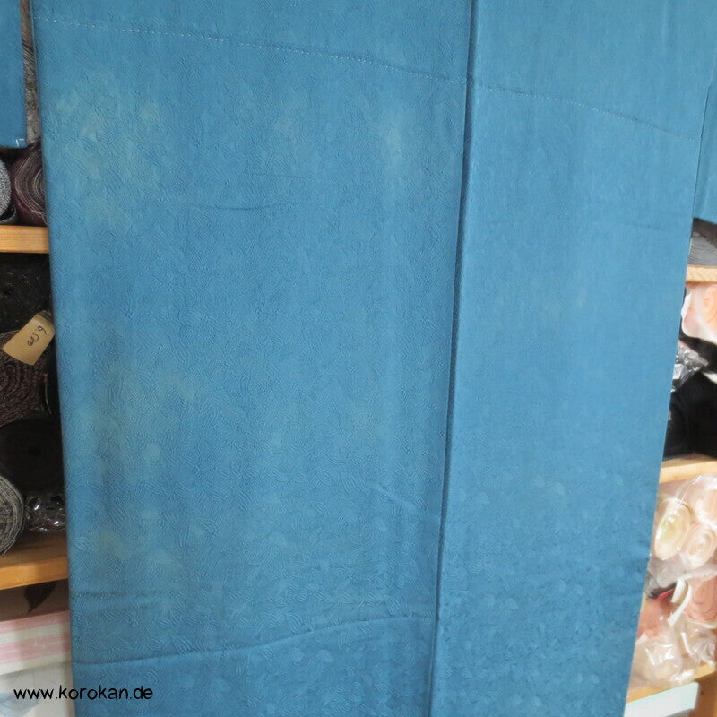 petroltürkiser Iromuji - einfarbiger - Kimono, eingewebte Muster, sehr groß