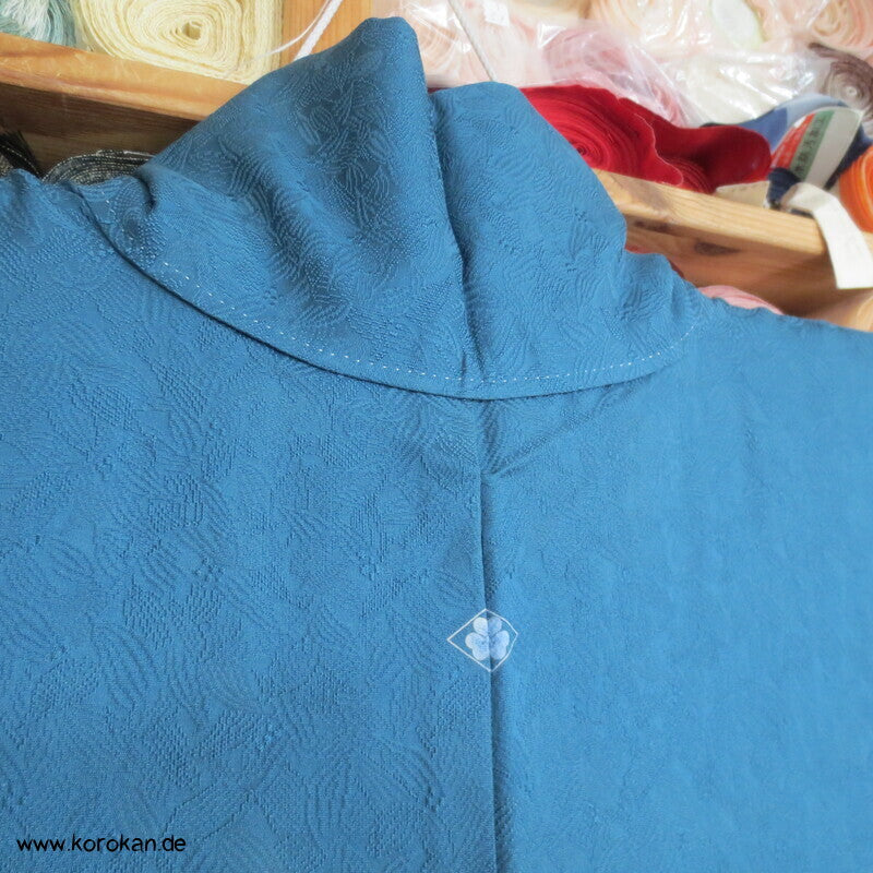 petroltürkiser Iromuji - einfarbiger - Kimono, eingewebte Muster, sehr groß
