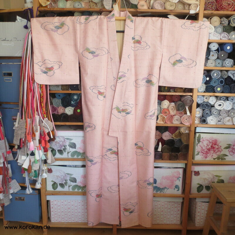 Tsumugi Seide Kasuri Wolken in sakura rosa