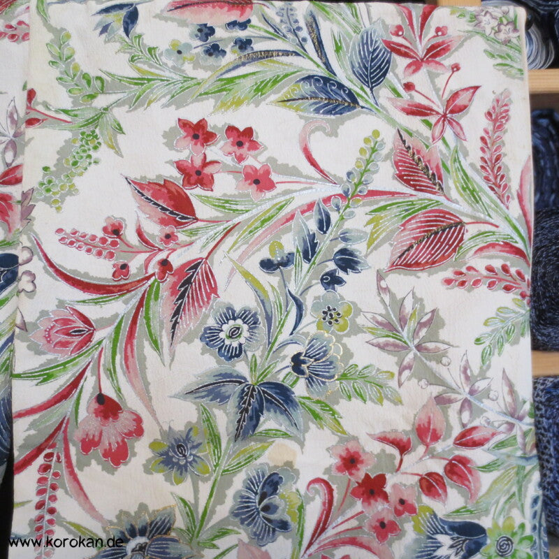 Japan Bingata Druck, Silber Seidencrepe Komon Kimono
