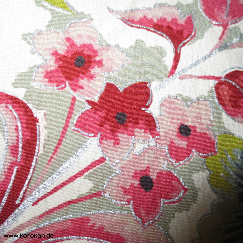 Japan Bingata Druck, Silber Seidencrepe Komon Kimono