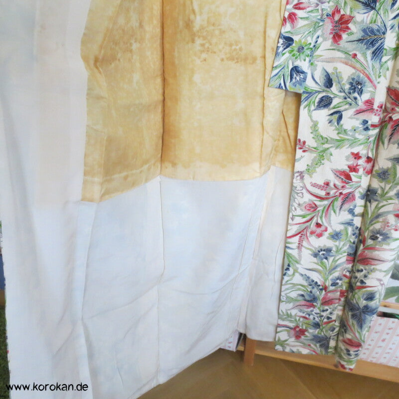 Japan Bingata Druck, Silber Seidencrepe Komon Kimono