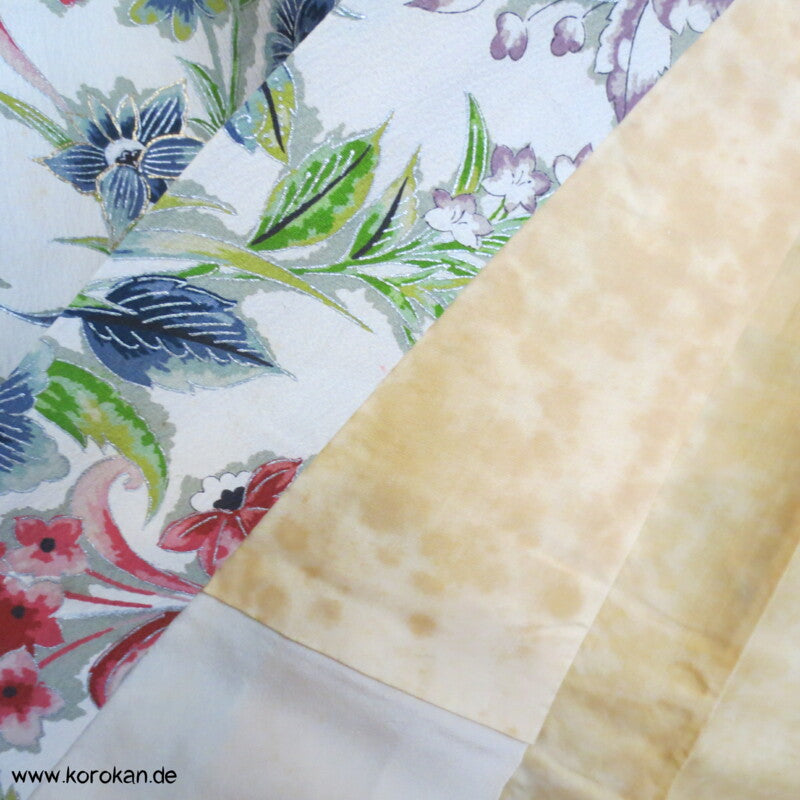 Japan Bingata Druck, Silber Seidencrepe Komon Kimono
