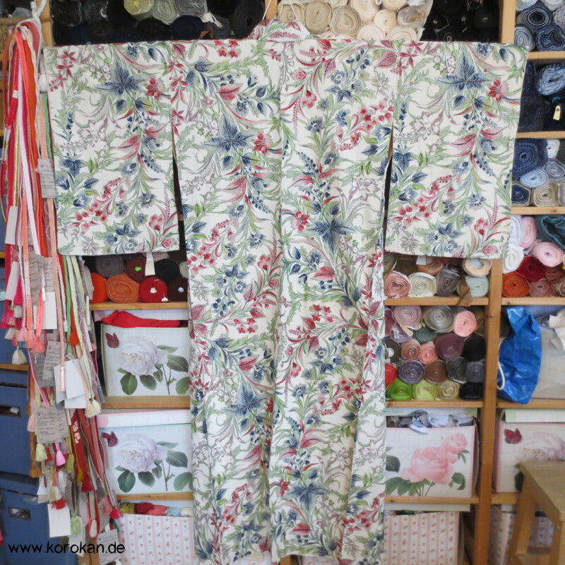 Japan Bingata Druck, Silber Seidencrepe Komon Kimono