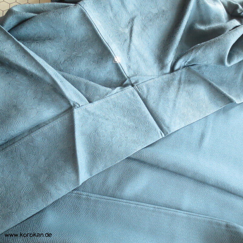 petroltürkiser Iromuji - einfarbiger - Kimono, eingewebte Muster, sehr groß