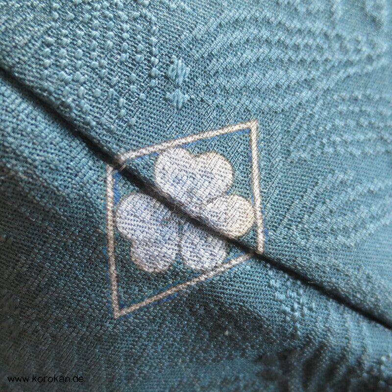 petroltürkiser Iromuji - einfarbiger - Kimono, eingewebte Muster, sehr groß