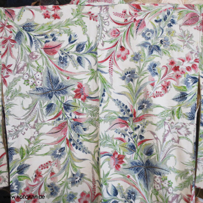Japan Bingata Druck, Silber Seidencrepe Komon Kimono