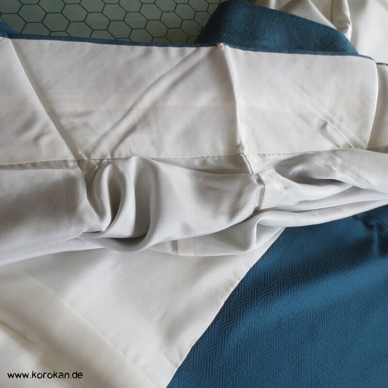 petroltürkiser Iromuji - einfarbiger - Kimono, eingewebte Muster, sehr groß