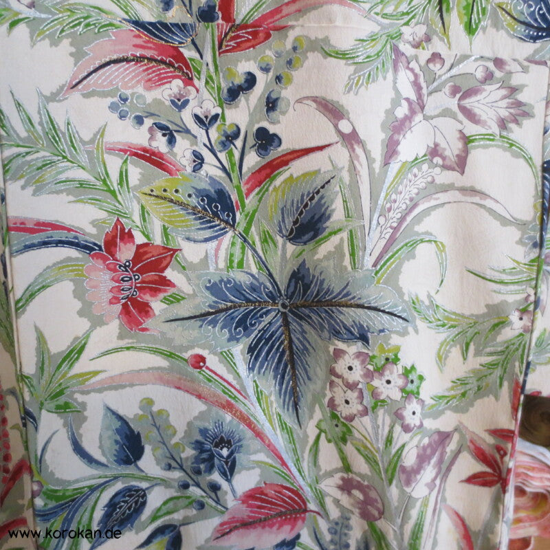 Japan Bingata Druck, Silber Seidencrepe Komon Kimono