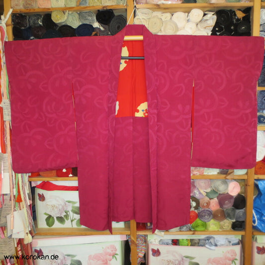 fuchsia pink Iro Seidendamast antiker Haori mit lustigem Gosho Dolls Futter