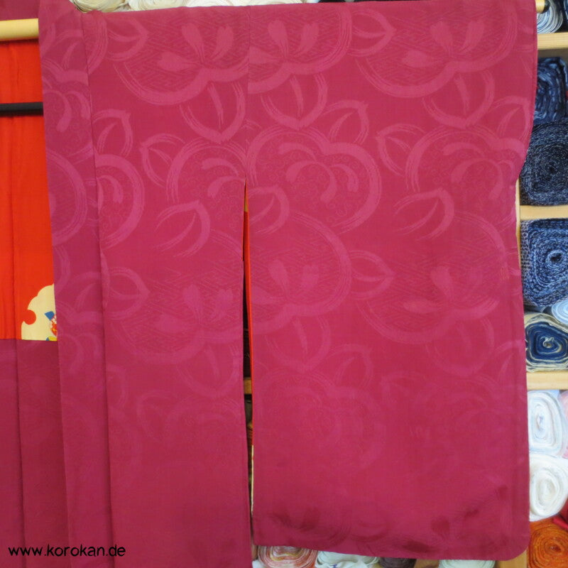 fuchsia pink Iro Seidendamast antiker Haori mit lustigem Gosho Dolls Futter