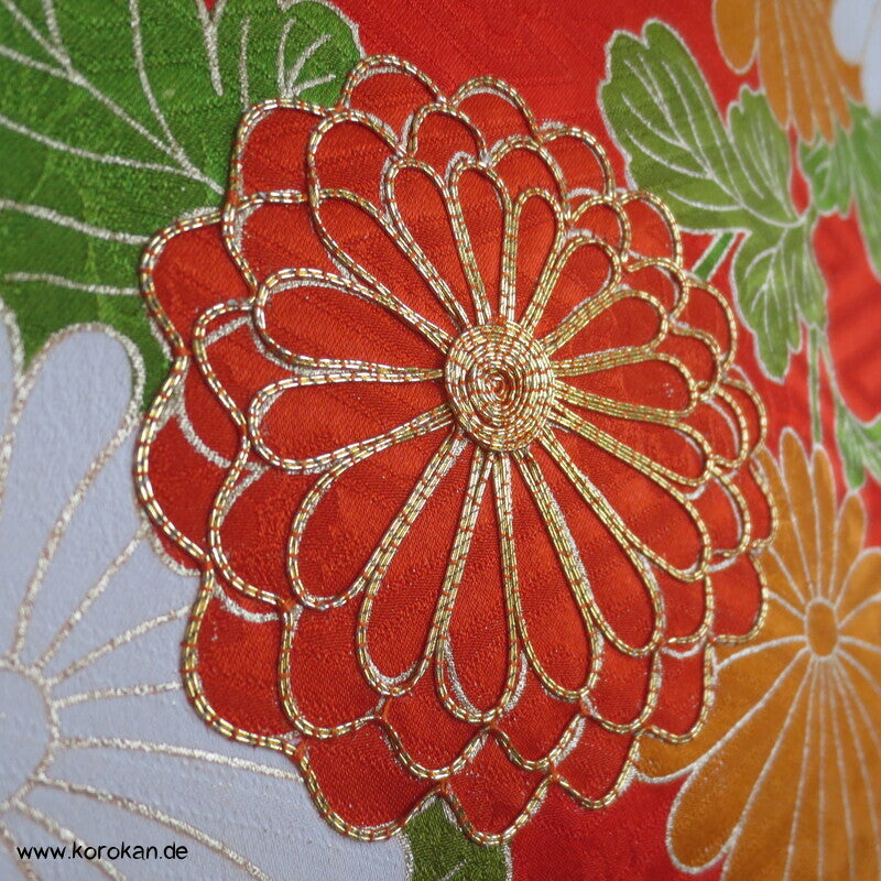 Furisode Kimono japanischer Golddruck - und stickerei Seidendamast Himmelsbrücken