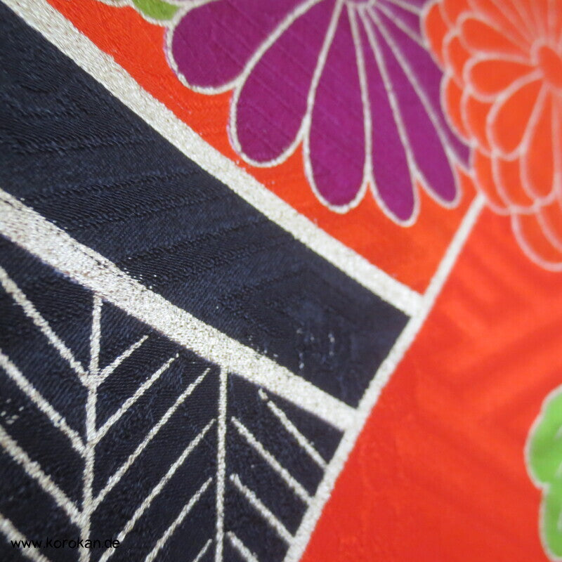 Furisode Kimono japanischer Golddruck - und stickerei Seidendamast Himmelsbrücken