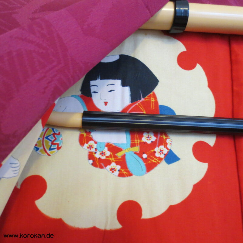 fuchsia pink Iro Seidendamast antiker Haori mit lustigem Gosho Dolls Futter